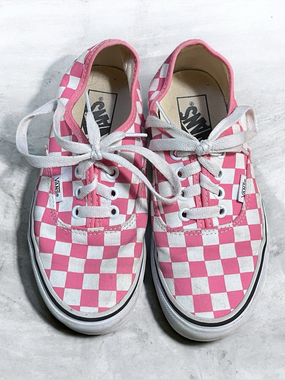 Womens or teen girls pink checkered Vans shoes size 5